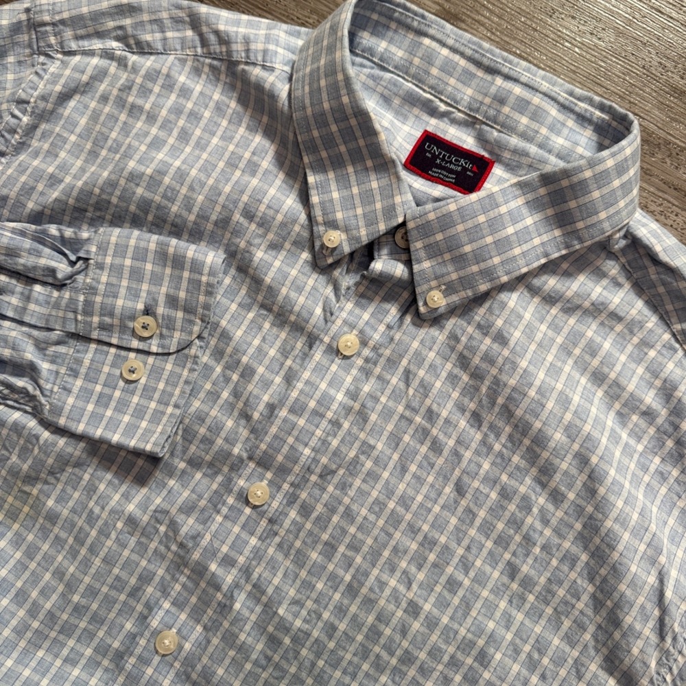 UNTUCKit Shirt Mens XL Blue White Gingham 100% Cotton Casual Preppy Button Down